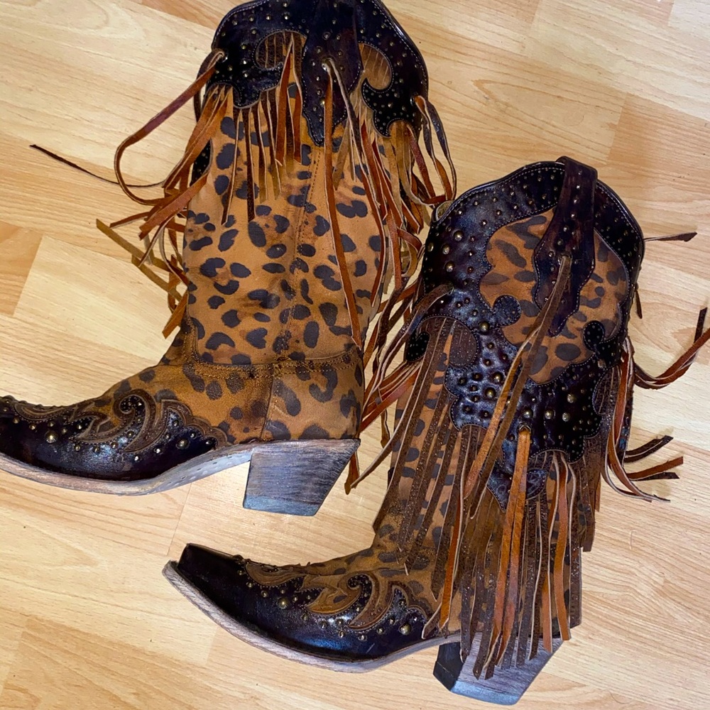 Corral Leopard Fringe Western Boots